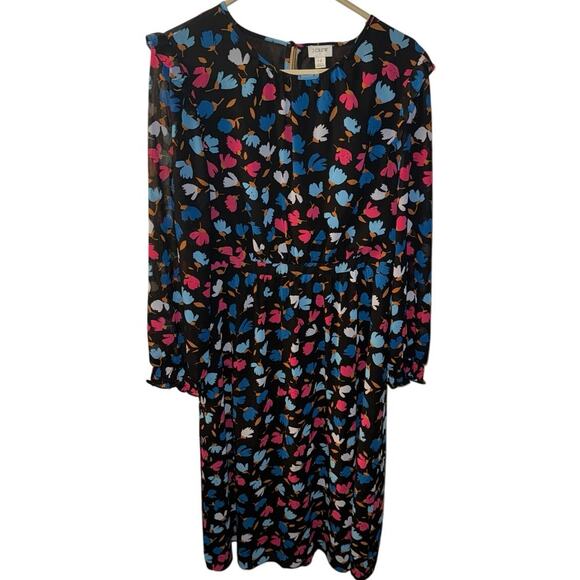 J. Crew Women’s Long Sleeve Floral Crinkle Ruffle Tiered Midi Dress Size 12 - Picture 3 of 6